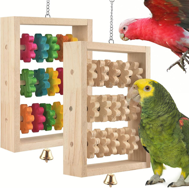 dbness 2pcs natural wooden hanging parrot chew toys for parakeets, cockatiels, macaws, african grey