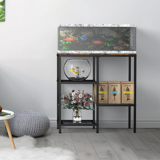 ybing 20 gallon fish tank stand with shelf brown wooden board