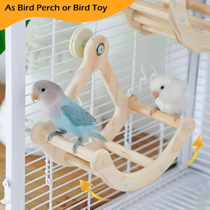 Wooden Bird Perch Toy with 4 Swinging Perches for Parakeet, Budgies, Conure, and Parrot Exercise and Enrichment