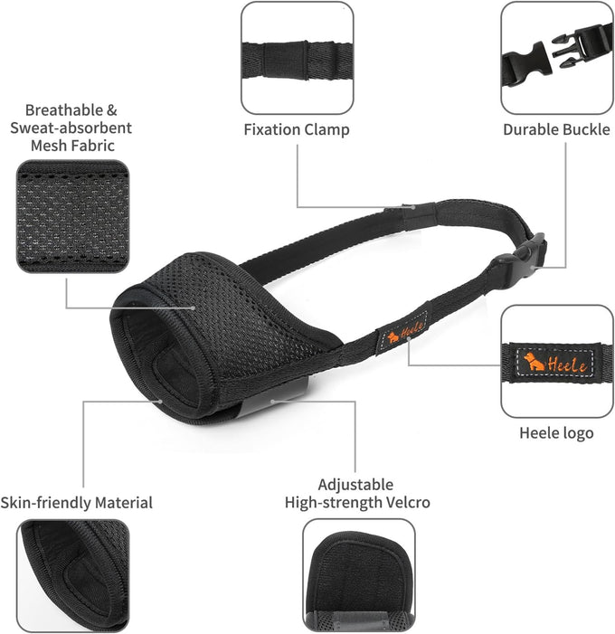 Heele Soft Nylon Dog Muzzle, Anti Biting Barking Chewing, Adjustable Breathable Pets Muzzle for Small Medium Large Dogs, 4 Colors 4 Sizes