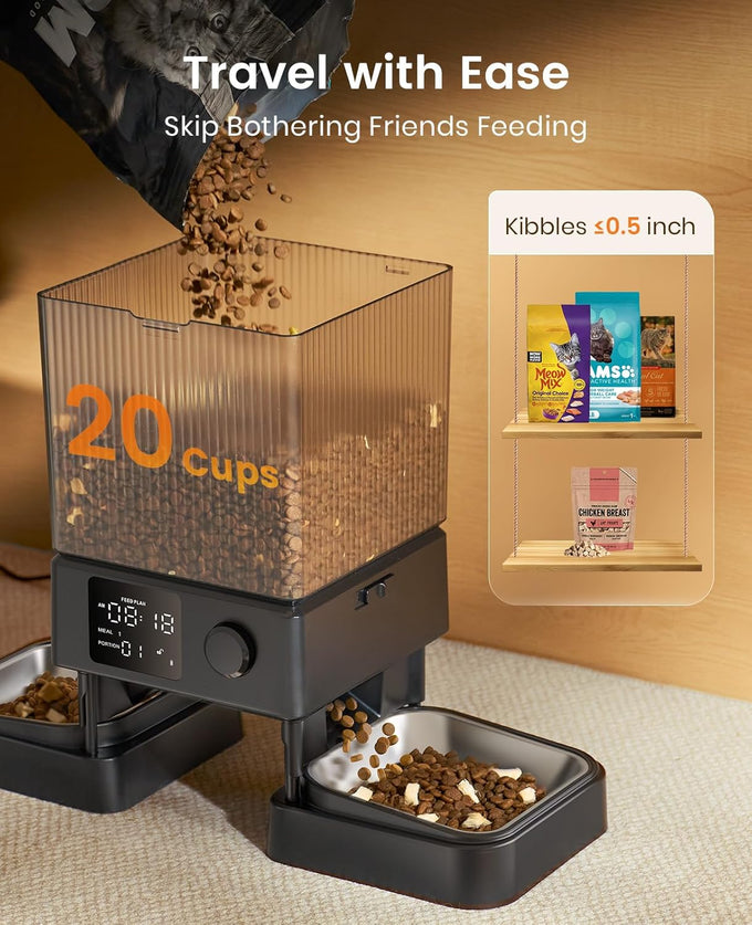 oneisall Automatic Cat Feeder for 2 Cats with 20 Cups/5L Capacity and Timed Feeding