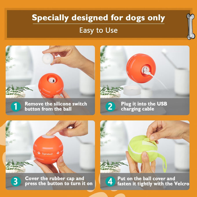 PetDroid Interactive Dog Toys Durable Orange Dog Ball, Small to Large Dogs, USB Rechargeable