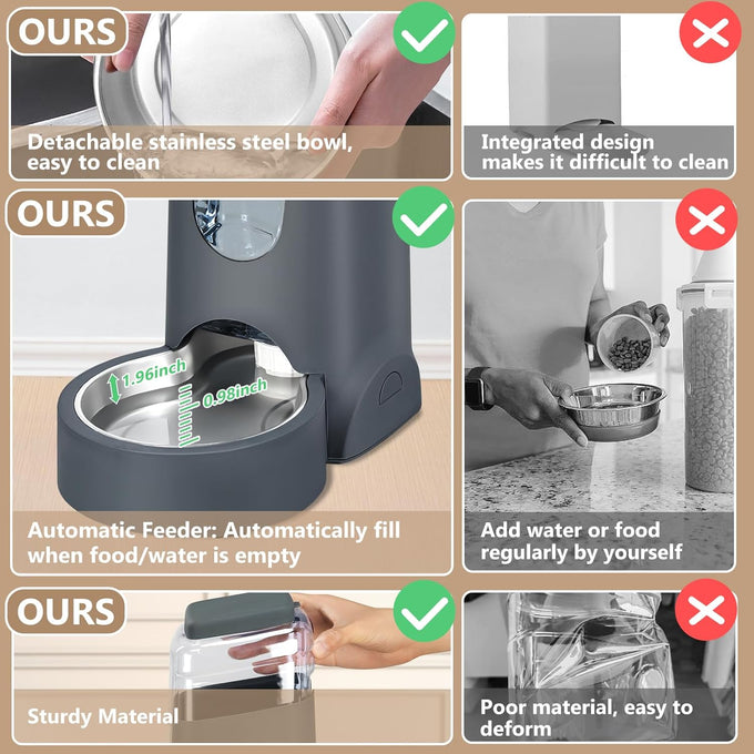 PetSafe Automatic Stainless Steel Bowl Dog and Cat Gravity Food Feeder and Waterer for Small Medium Pets 1 Gallon x 2