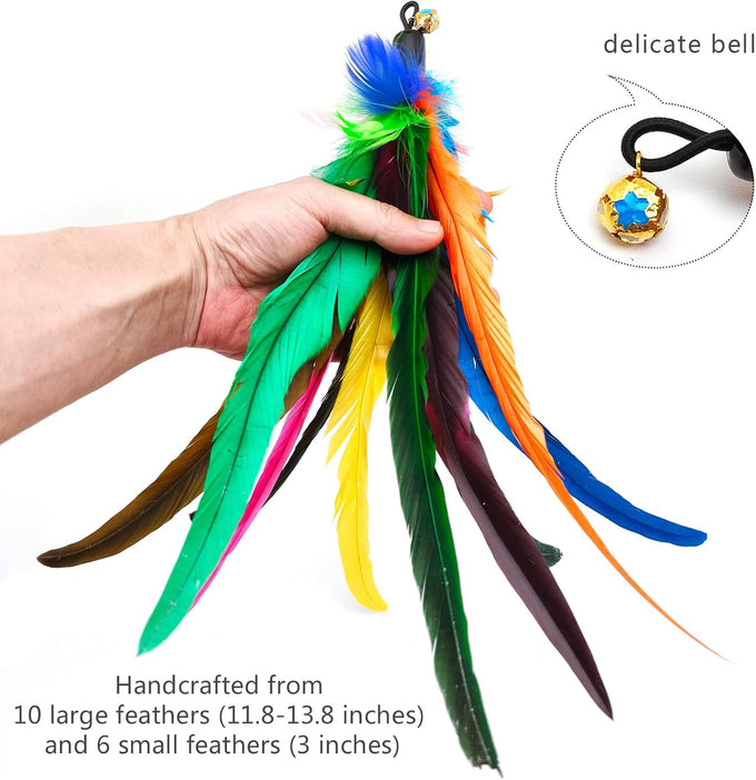 miwoowim 2PCS ultra-long teaser cat toys with 9PCS da bird feather refills, fishing pole toy and feather attachment replacement