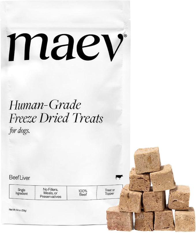 Maev 100% USDA Certified Single-Ingredient Freeze Dried Raw Beef Liver Dog Treats for Training & Sensitive Diets