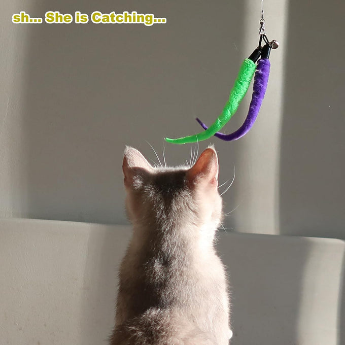 MeoHui Cat Wand Toy for Indoor Cats, Retractable 38.9 inches long, 2PCS Refill Feathers and Wands with Clasp