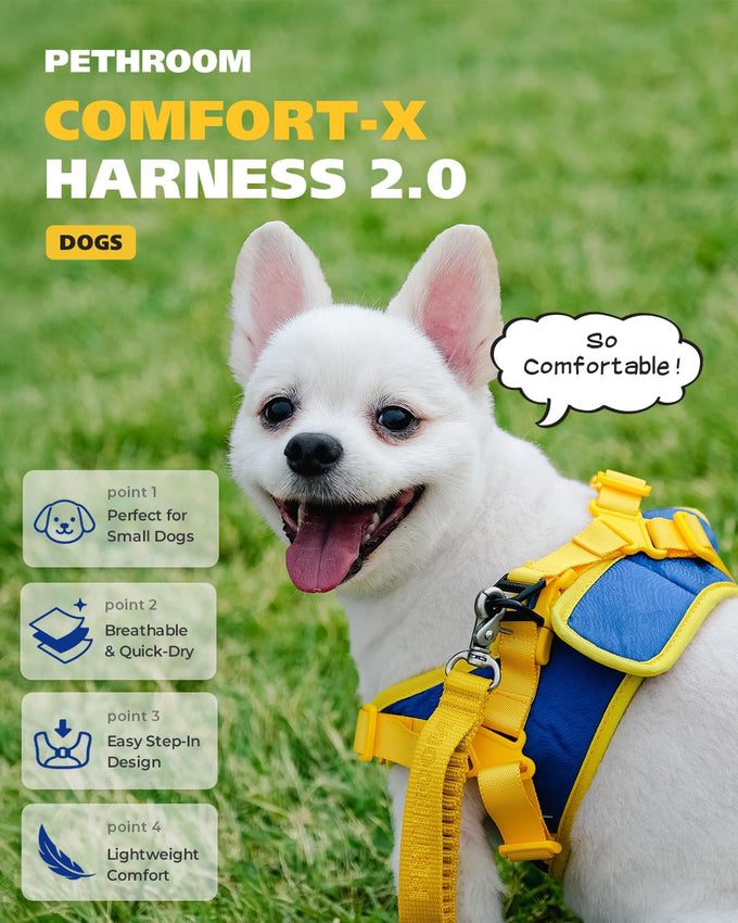 Pethroom Comfort-X Dog Harness 2.0 for Small Dogs, Soft Vest, No Choke, Easy On/Off with One-Touch Buckle