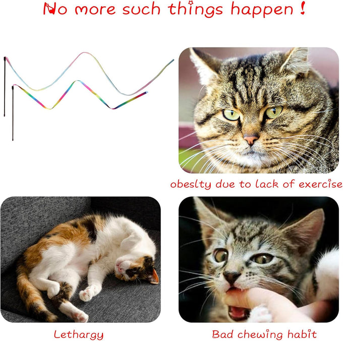 cat wand toys, colorful teaser wand string for exercise kitten stick kitty rope toy, 2-pcs set