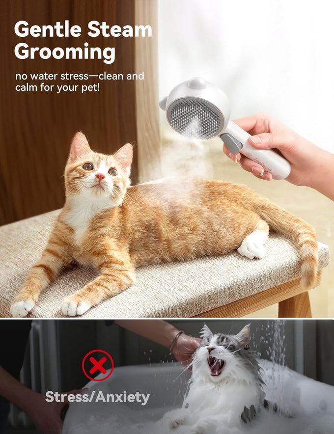 Cat Steam Brush with Release Button, Dual Speed Spray, USB Rechargeable Grooming Supplies for Indoor Cats