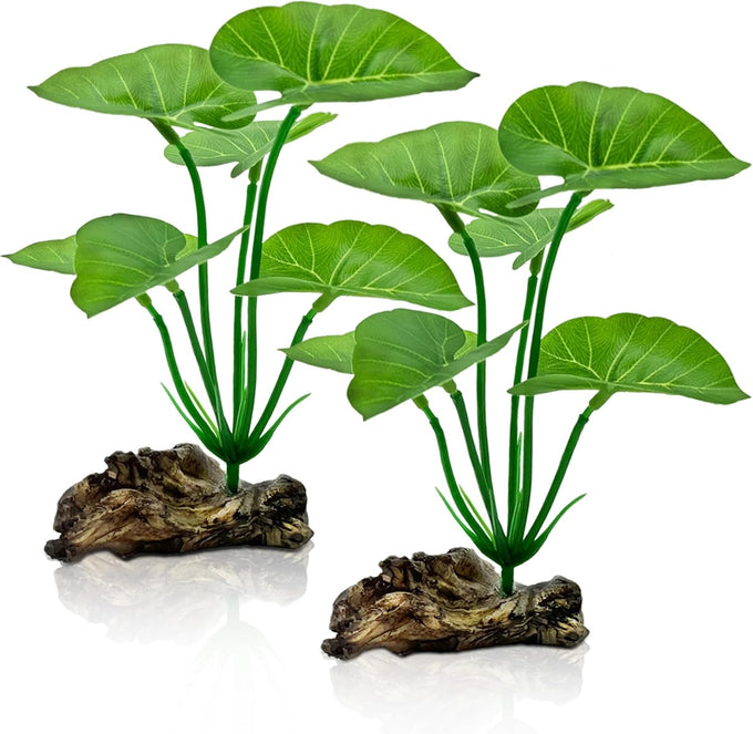 2-pack artificial silk aquarium plants for betta fish tank decorations, goldfish, reptile terrarium accessories, gold