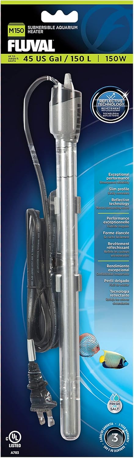 fluval m 200-watt submersible aquarium heater with mirror technology for freshwater and saltwater tanks up to 65 gallons