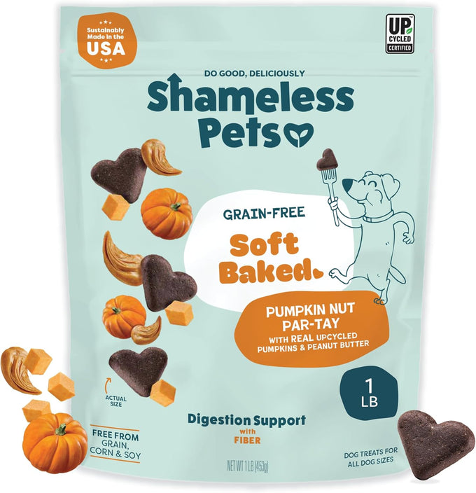 Shameless Pets Soft-Baked Pumpkin Nut Partay Dog Treats, 1 Pound, Grain-Free, USA Made, 6oz Pack