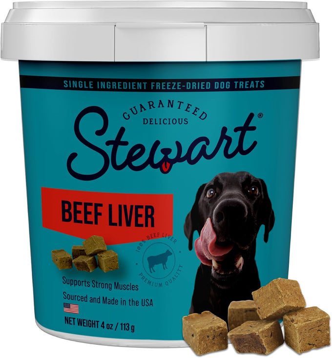stewart 100% beef liver dog treats 4 oz tub freeze dried raw single ingredient grain free training treats or meal topper