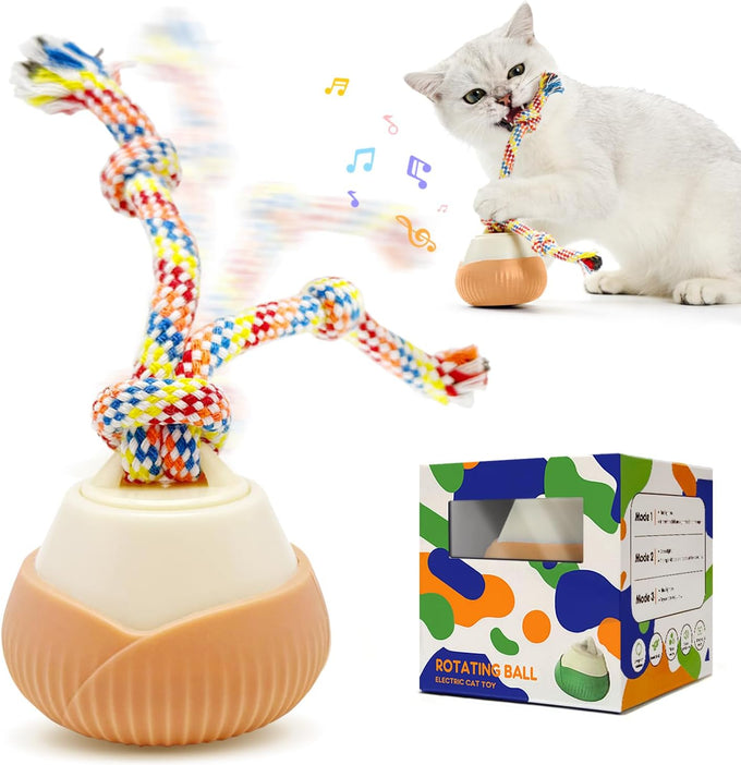 blue rotating interactive cat toy with voice recordable auto rolling pet toy for indoor cats & small dogs