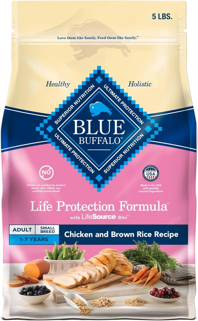 blue buffalo life protection formula adult small breed dry dog food, 5-lb bag, high energy needs, natural ingredients