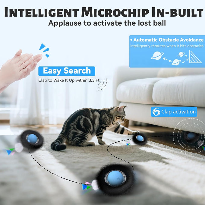 Orsda cat toys interactive hide and seek fast rolling ball motion chirping activated moving ball 7 holes mat mouse catching game