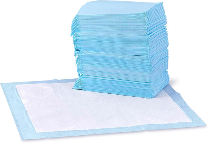 Amazon Basics leak-proof dog and puppy training pee pads, 5-layer design, regular size 22 x 22 inch, blue & white, 100 count