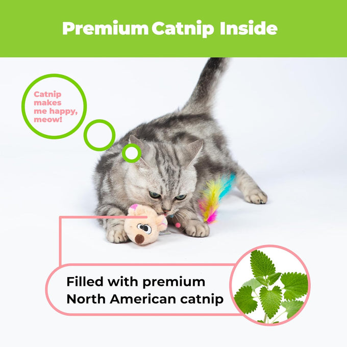 Best Pet Supplies Catify Interactive Cat Toys Set with North American Catnip and Squeaky Mice - Beige and Gray