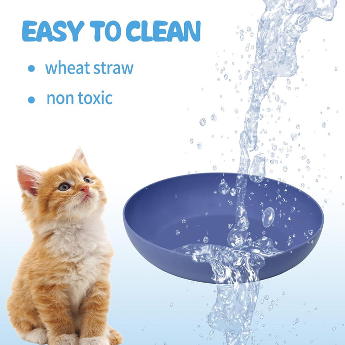 8-pack wheat straw cat dishes, shallow wide bowls for indoor outdoor cats, durable, whisker friendly, non-toxic, BPA-free