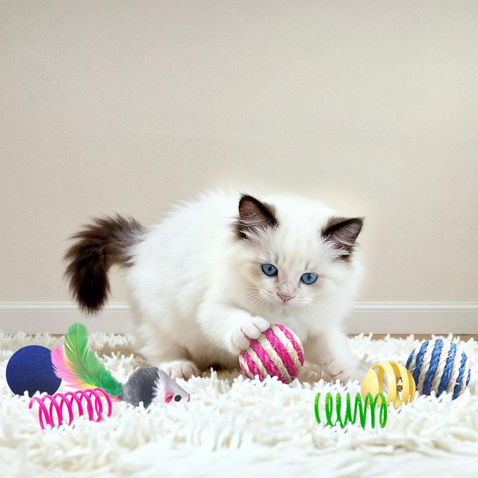 Cat Toys Set for Indoor Cats, 35-Pack Interactive Toy Set with Colorful Springs and Mouse