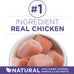 Natural adult dry cat food for hairball control with real chicken, high-protein recipe and crunchy kibble.