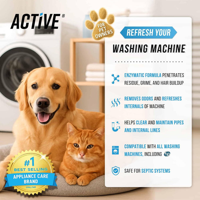 ACTIVE Pet Hair Remover Washing Machine Cleaner for Pet Owners, 24 Septic-Safe Tablets, 1 Year Supply