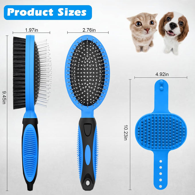 2PCS pet grooming tools - double-sided brush for shedding and bathing - suitable for short/long haired dogs cats and horses - pet supplies (blue)