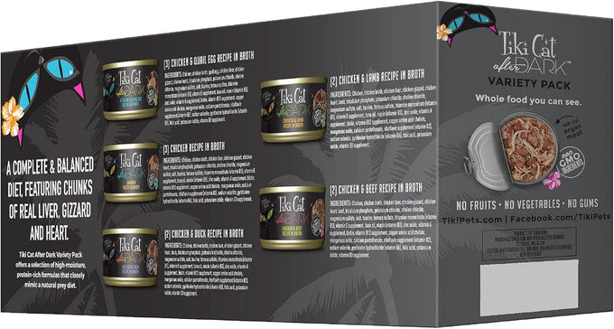 Tiki Cat After Dark Wet Cat Food, Real Chicken, Grain Free, Variety Pack, 2.8 oz. Cans (12 Count)