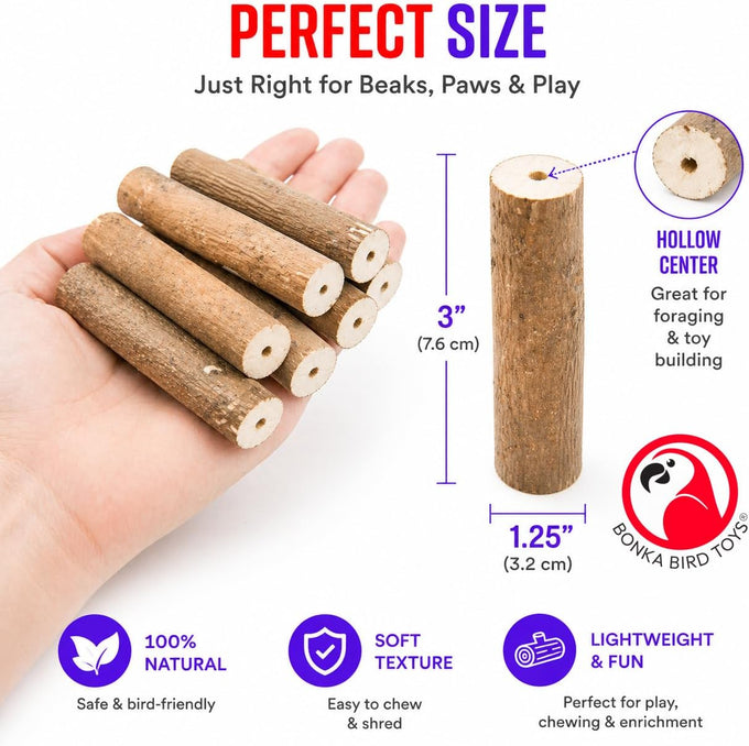 Bonka Bird Toys 1211 Pk6 6-pack natural sola sticks 3 long 1.25 diameter soft chew foraging toy