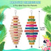 dbness 16.54in large bird toys for parrot, 2pc colorful natural wood block chew toy with bell