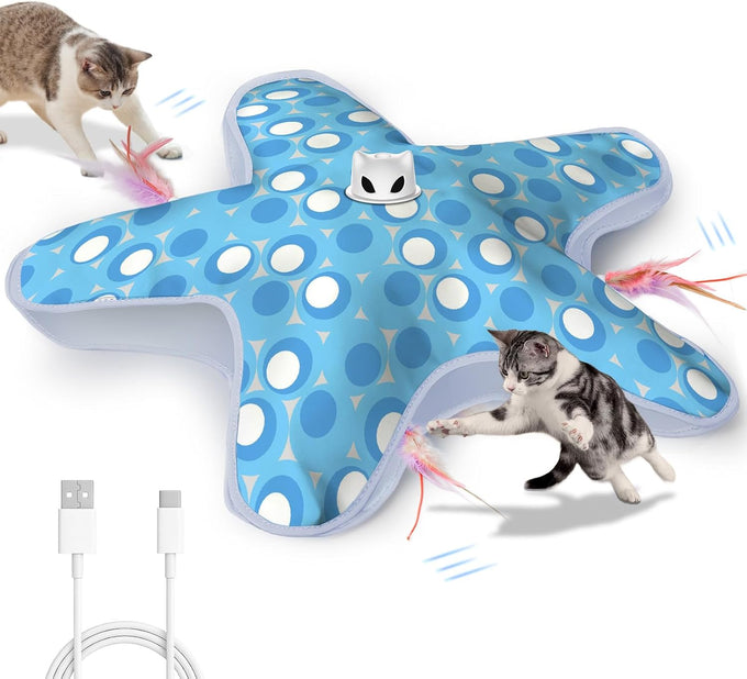 Blue White Rechargeable Interactive Cat Toy with 3 Working Modes, Touch Activated, and 1000mAh Battery