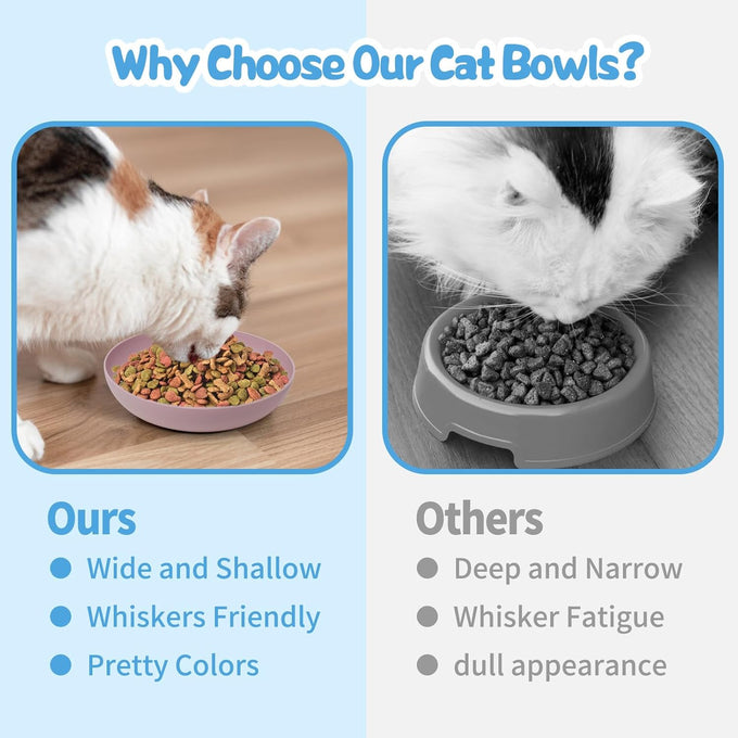 8-pack wheat straw cat dishes, shallow wide bowls for indoor outdoor cats, durable, whisker friendly, non-toxic, BPA-free