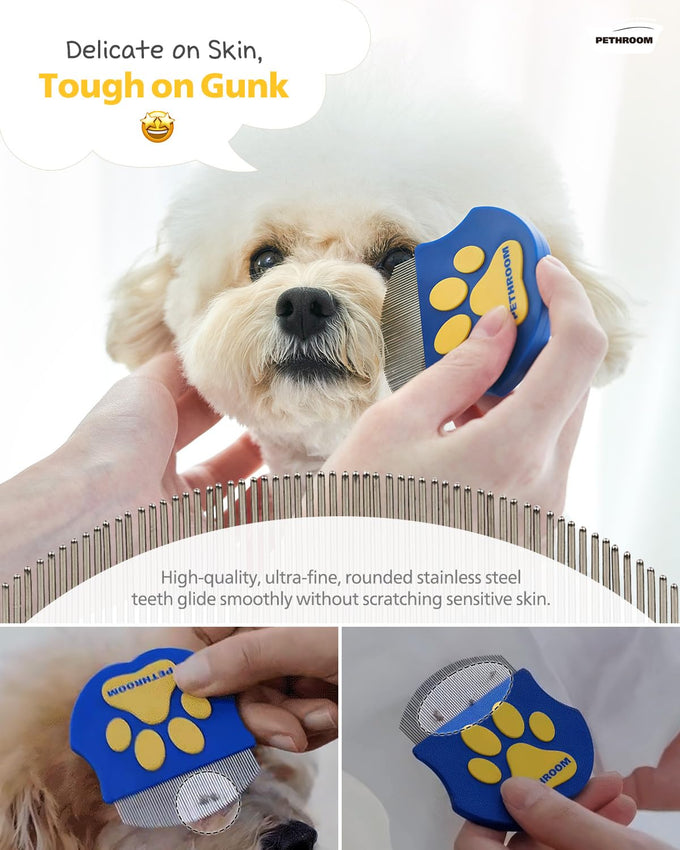 Pethroom stainless steel pet eye comb for cats and dogs, gentle grooming tool with compact design