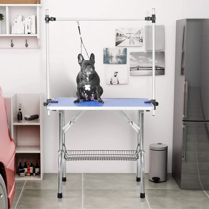 36 inch foldable dog grooming table with adjustable arm blue maximum capacity 330lbs