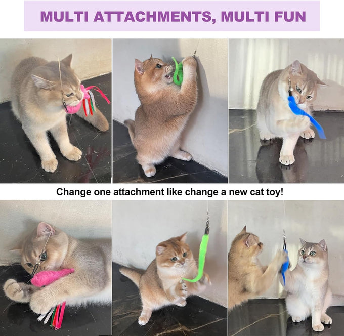 cat toys for indoor cats, 11pcs interactive cat toy wand pack, 2 retractable cat wand & 7pcs worm teaser refills for playful exercise
