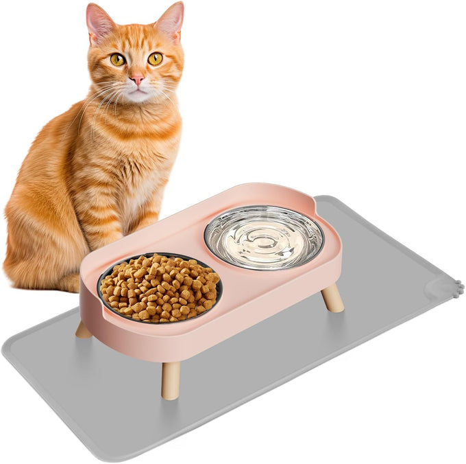 Elevated White Stainless Steel Cat Bowl Set for Indoor Cats with Whisker Fatigue Reduction and Dishwasher Safe -