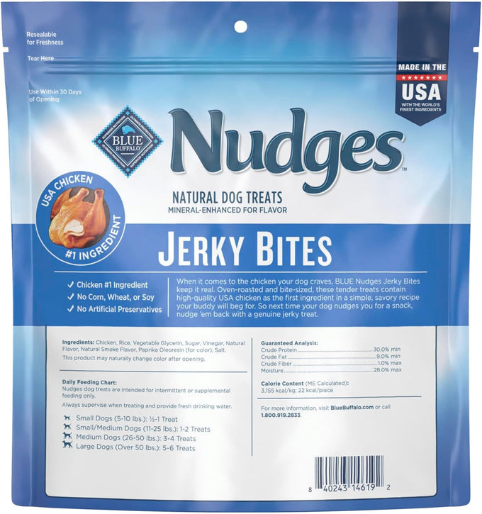 blue buffalo usa made natural chicken jerky dog treats, 16 oz bag, bite-sized pieces