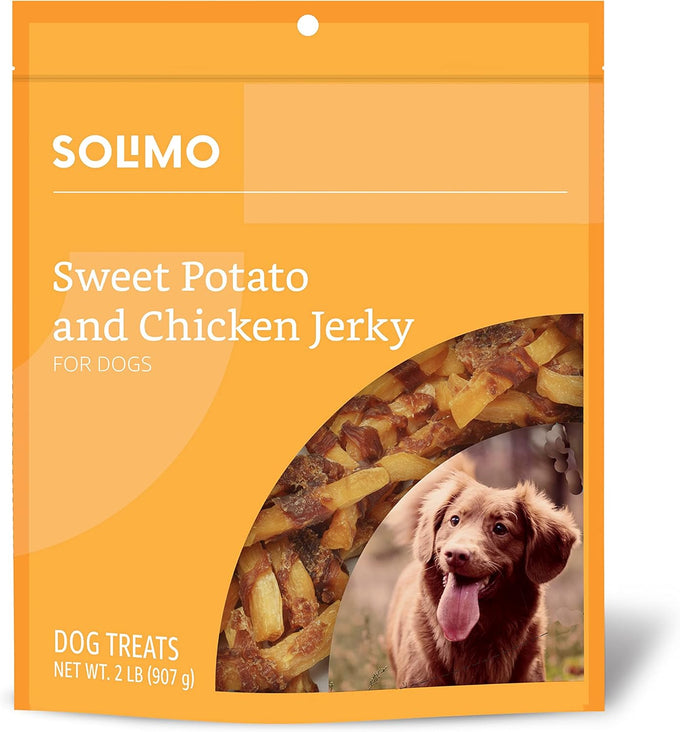 Solimo Amazon brand duck jerky dog treats, 2 pounds, no corn, wheat, soy or gluten