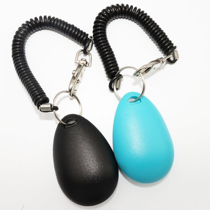 black-blue dog training clicker with adjustable wrist and keyring for pet training tools