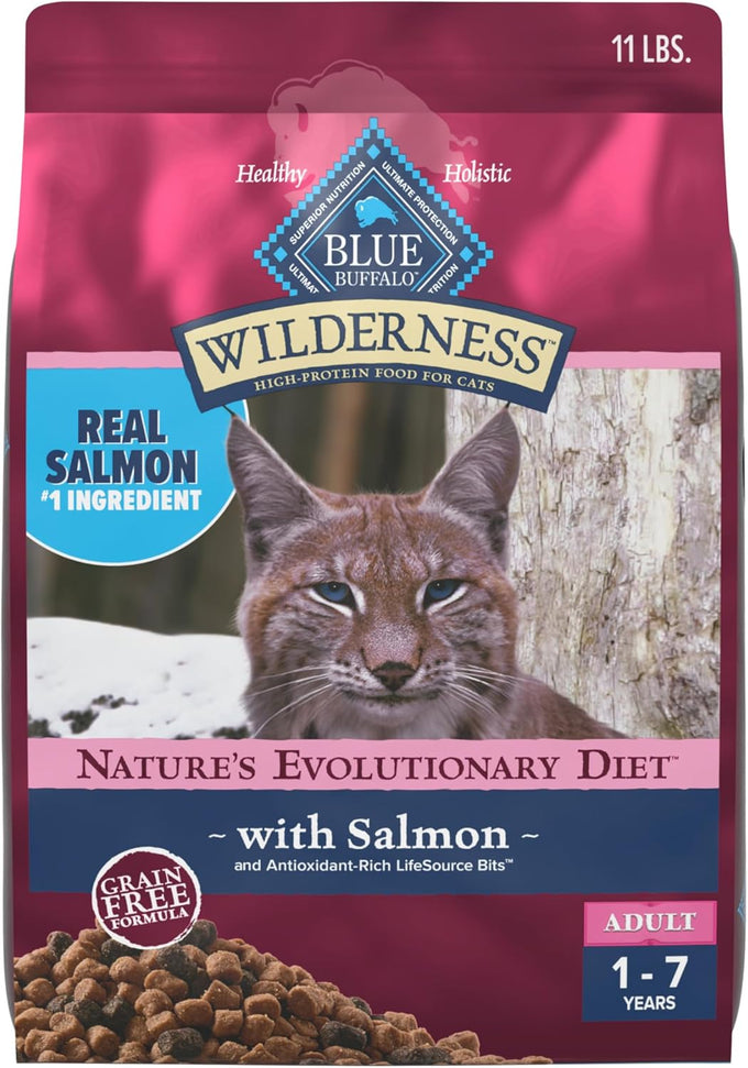 Blue Buffalo Wilderness Salmon Grain Free Dry Adult Cat Food High Protein 11-lb Bag