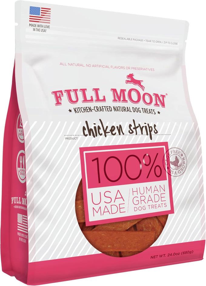 Full Moon human-grade all-natural chicken strips for dogs, 1.5 pound pack made in USA grain-free