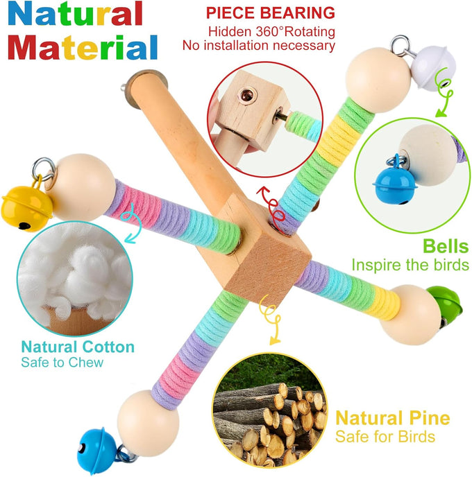 360°Rotating Bird Perch for Parrots, Wooden Stand for Small to Medium-sized Birds, 2-in-1 Cage and Tabletop Toy