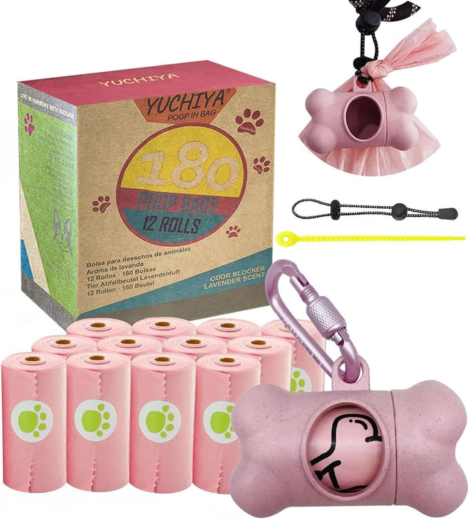 Standard-Sized leak-proof scented doggy waste bags and holder dispenser with carabiner safety lock and fastener