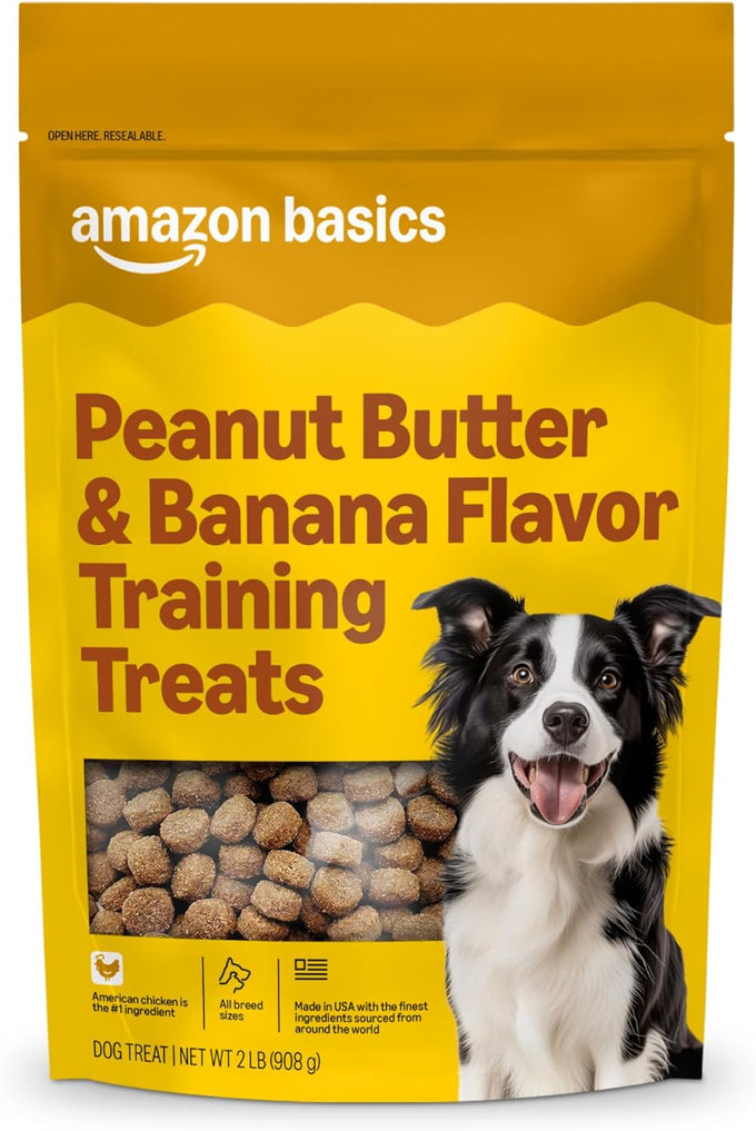 Amazon Basics Chicken Flavor Training Treats with Peanut Butter and Banana, 2 lb Bag, No Fillers, for Dogs