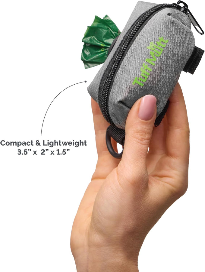 Tuff Mutt dog waste bag holder with velcro attachment - durable fabric dispenser for leashes - starter roll included
