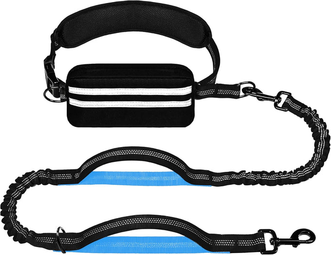 Lievuiken Hands Free Dog Leash with Zipper Pouch for Large Dogs, Adjustable Waist Belt, Black