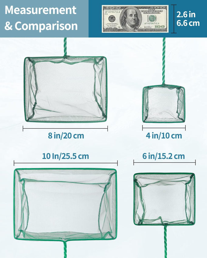 Pawfly 4-inch small aquarium fish net with braided metal handle and soft fine mesh for small fish tanks and ponds