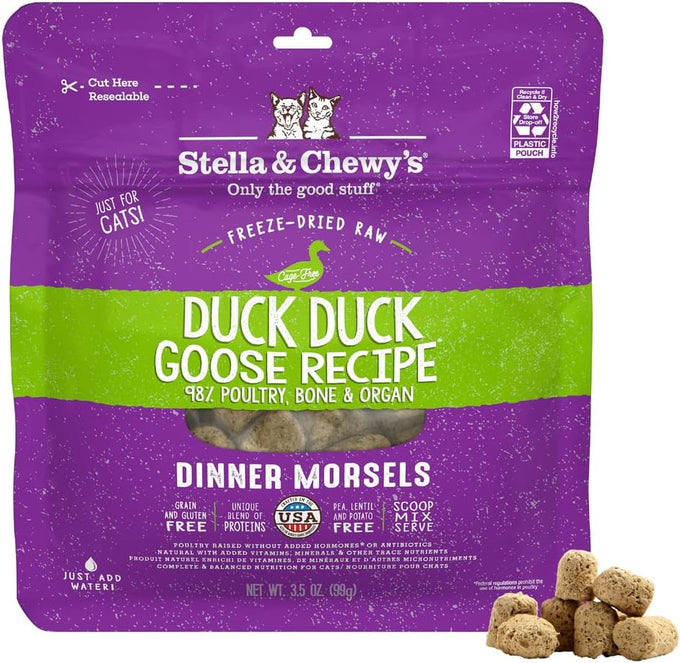 Stella & Chewy's Premium Duck & Goose Raw Cat Dinner Morsels, 98% Cage-Free, Grain-Free, Made in USA, 3.5 oz