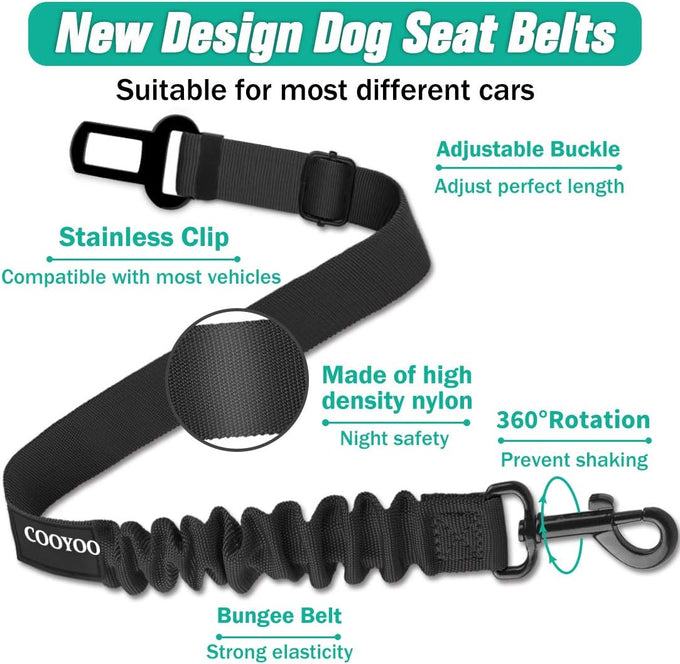 cooyoo dog seat belt, heavy-duty nylon, retractable, adjustable, black, 24-31 inches