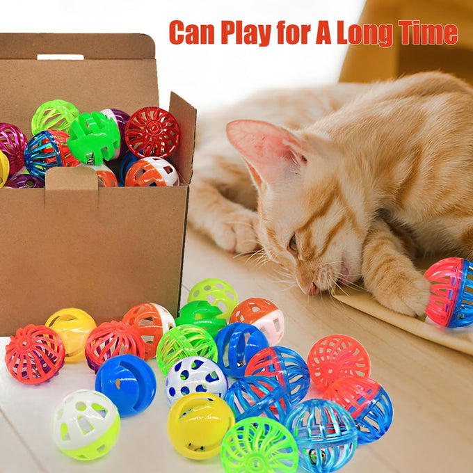 24pc cat jingle balls toys, assorted colors, lightweight, interactive, kitten training and play